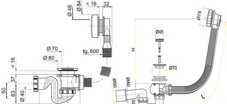 Полуавтоматические сифоны для ванной