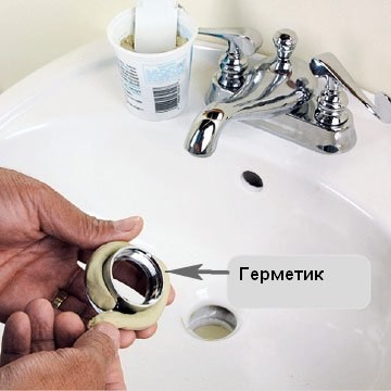 Замена слива с помощью герметика